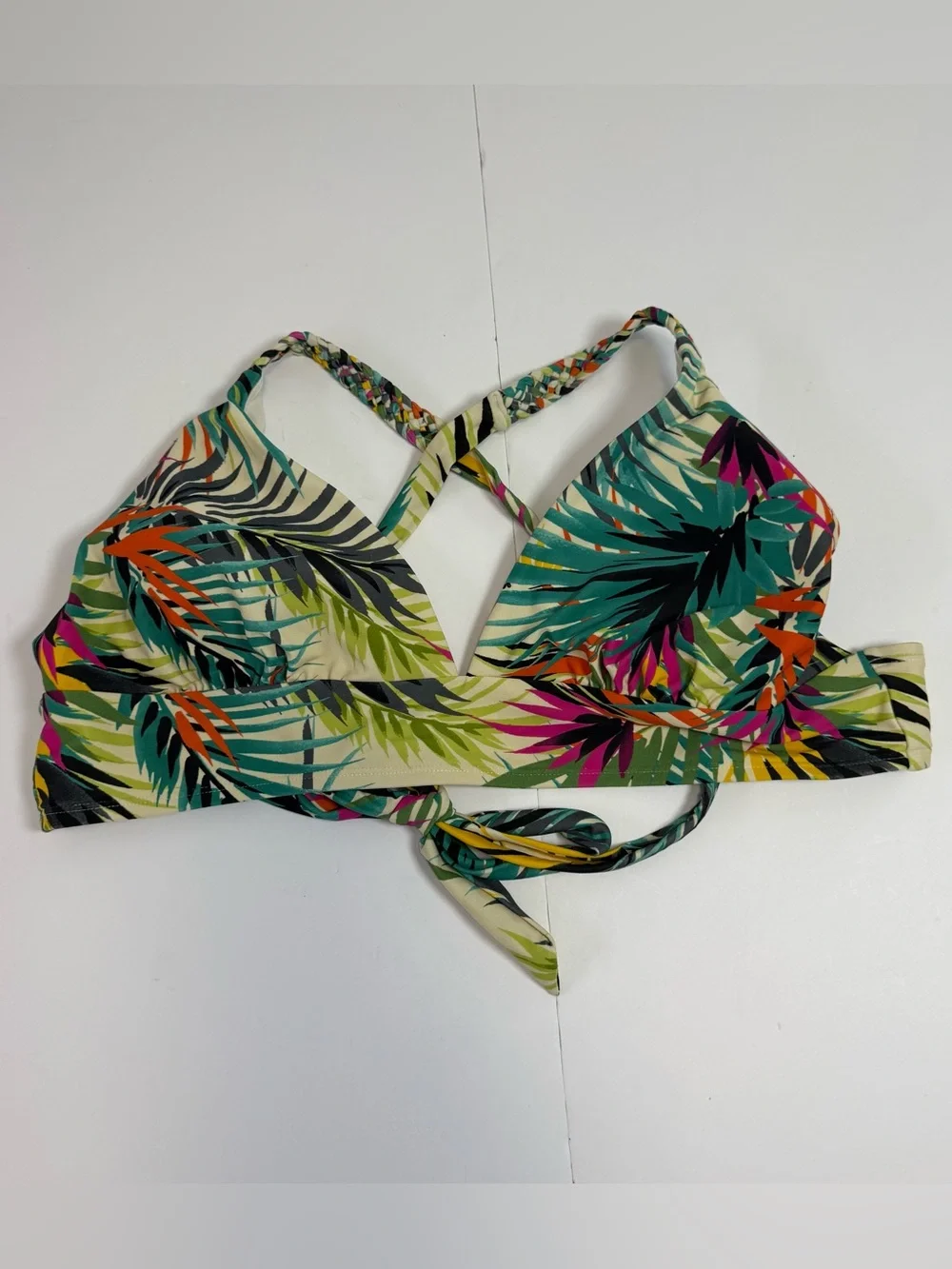 Shade & Shore Tropical Stripe Bikini Detail - Cream with Green, Orange, Black